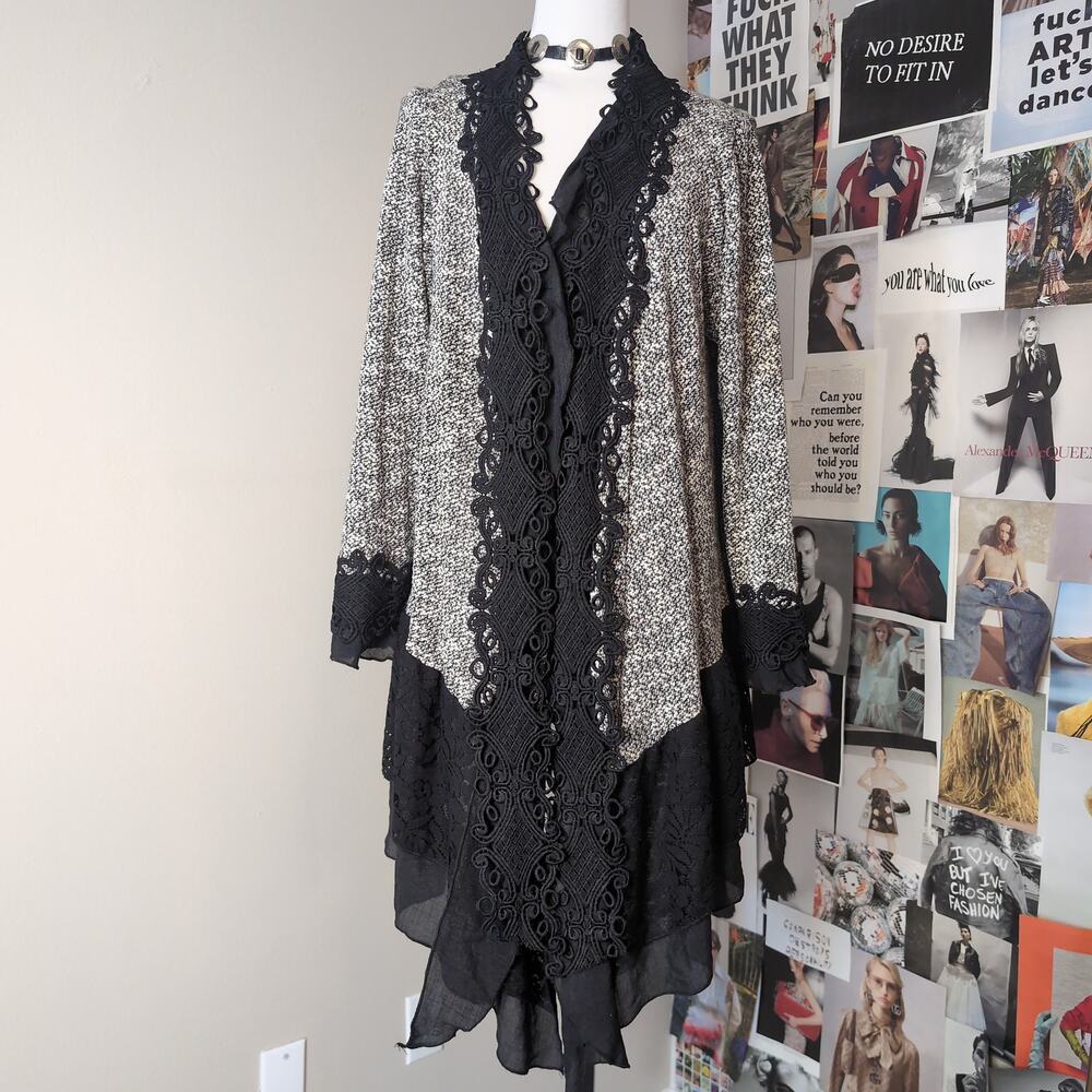 Open Front Lace Trim Knit Whimsy Cardigan